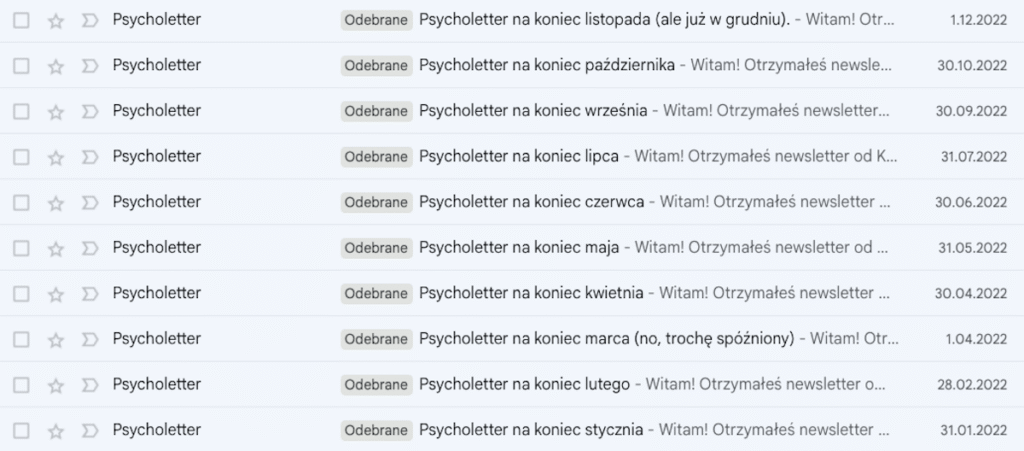 Psycholetter w mojej skrzynce mailowej